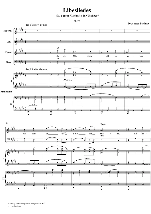 "1. Rede, Mädchen, allzu liebes" Sheet Music by Johannes Brahms