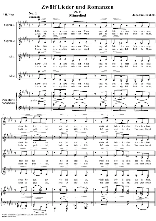 "12 Lieder und Romanzen, Op. 44" Sheet Music by Johannes Brahms
