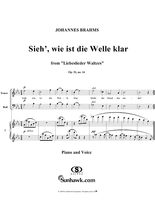 "14. Sieh', wie ist die Welle klar" Sheet Music by Johannes Brahms
