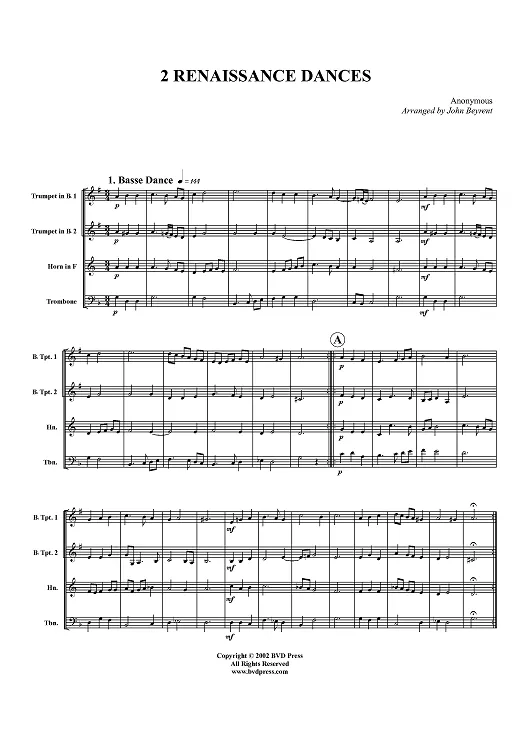 "2 Renaissance Dances - Score" Sheet Music by Unknown Writer