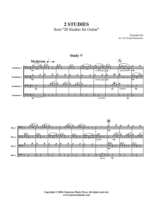 "2 Studies from "20 Studies for Guitar" - Score" Sheet Music by Fernando Sor